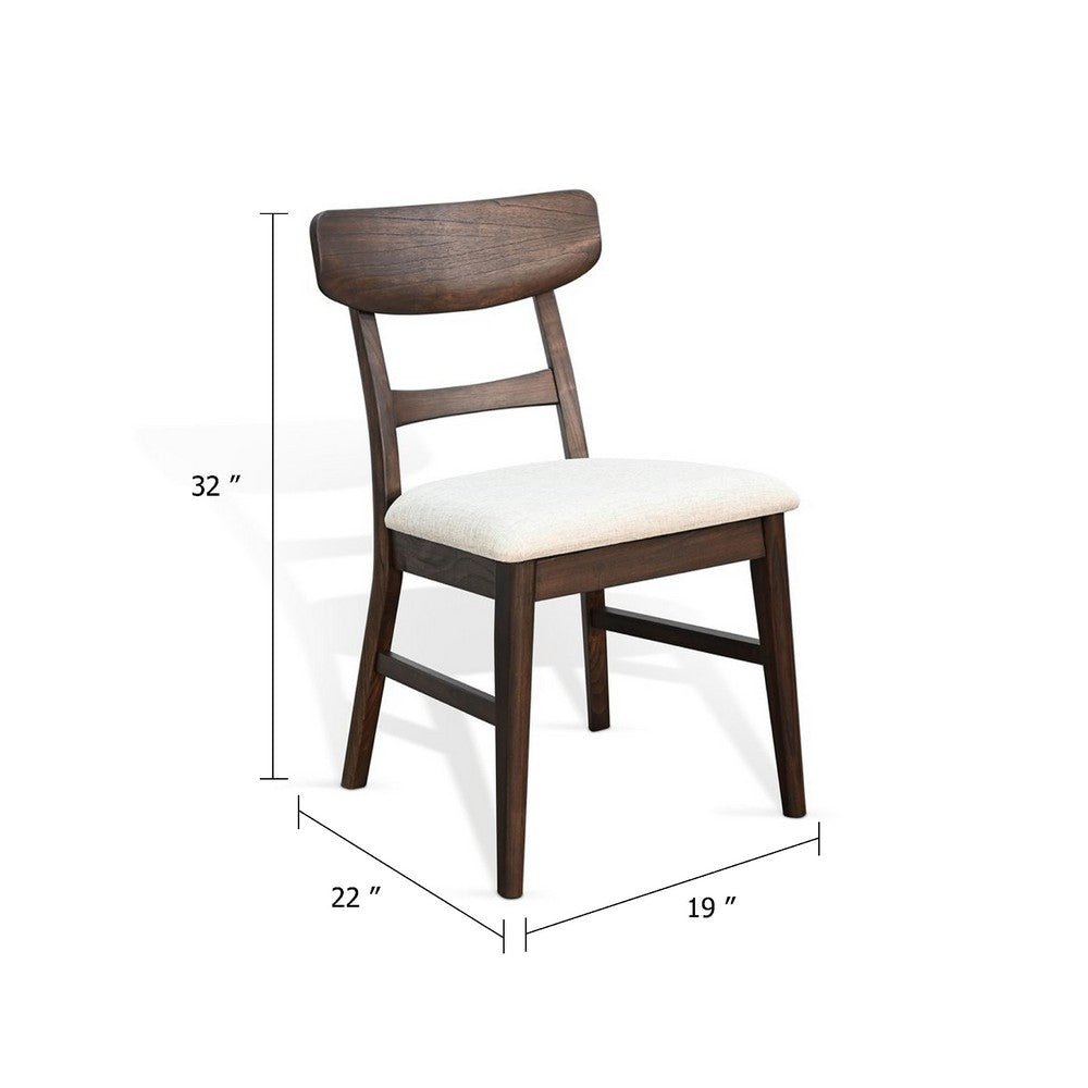Benjara Amy Dining Chair Set of 2, Curved Back, Beige Seat, Dark Brown Solid Wood