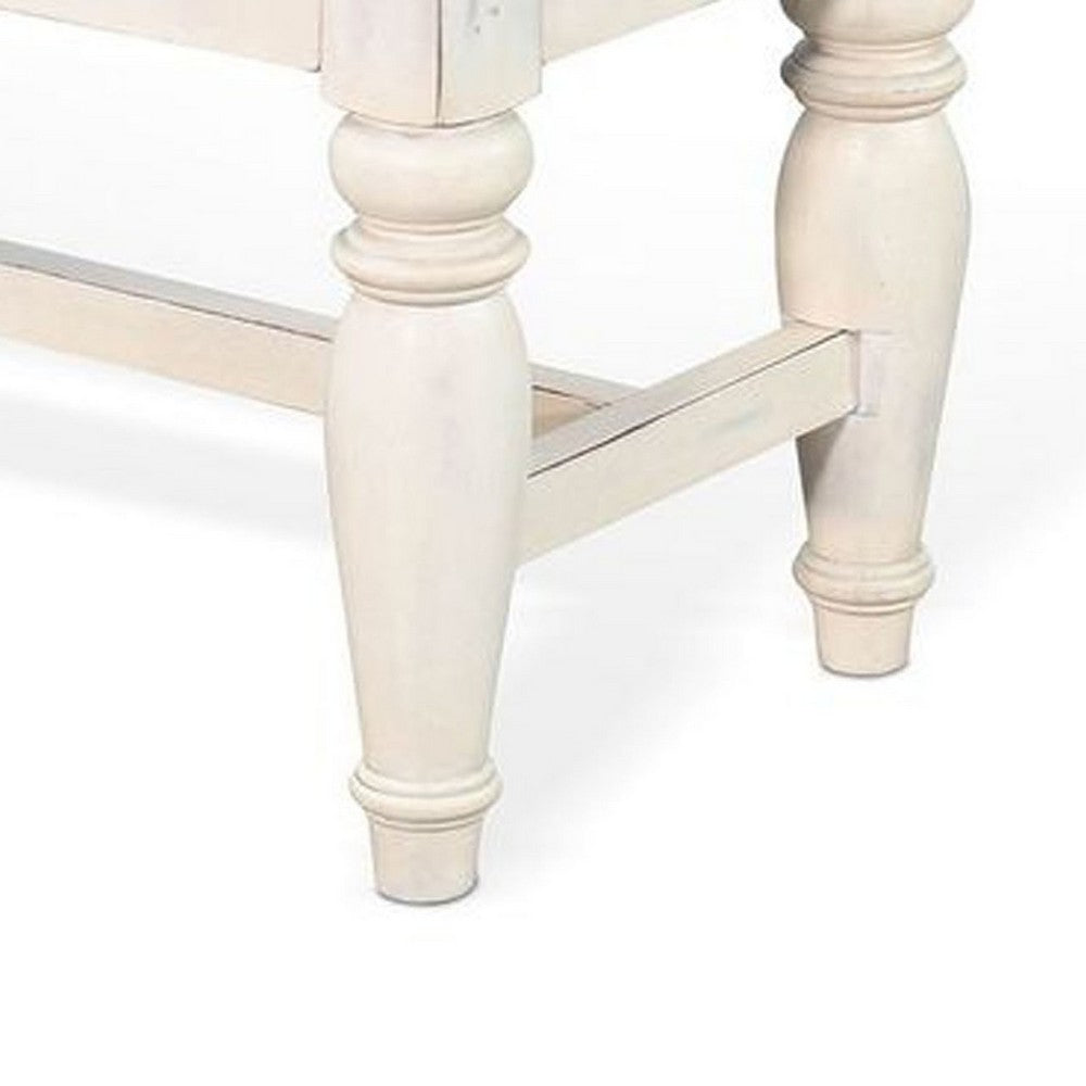 Benjara Dean Dining Bench, 52 Inch Brown Plank Seat, White Solid Wood