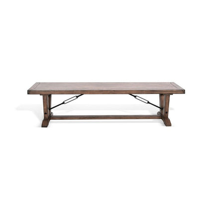 Benjara Yael Industrial Bench, Trestle Base, 70 Inch Rustic Brown Solid Wood