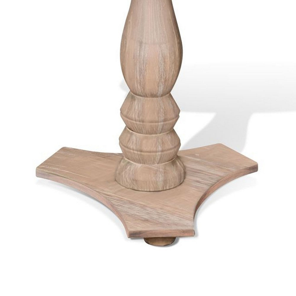 Benjara Meni Accent Table, 22 Inch Round, Carved Base, Solid Wood Natural Brown