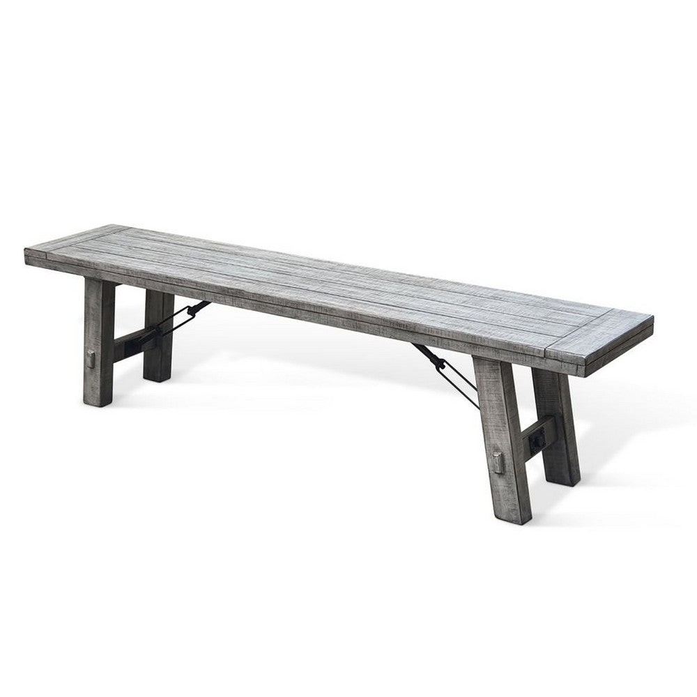 Benjara Zeka Industrial Bench, Plank Seat, 72 Inch Rustic Gray Solid Wood