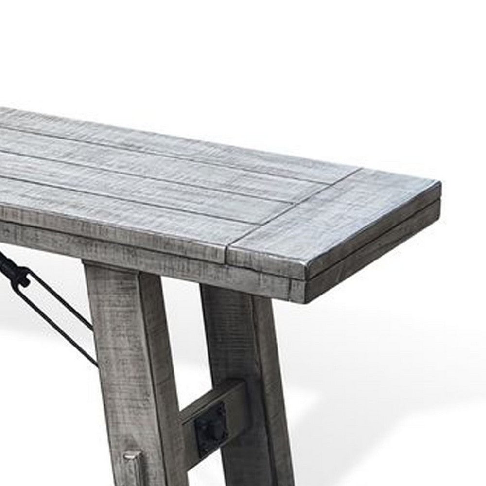 Benjara Zeka Industrial Bench, Plank Seat, 72 Inch Rustic Gray Solid Wood