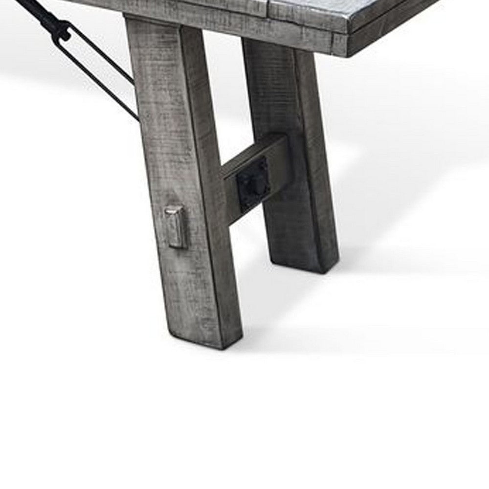 Benjara Zeka Industrial Bench, Plank Seat, 72 Inch Rustic Gray Solid Wood