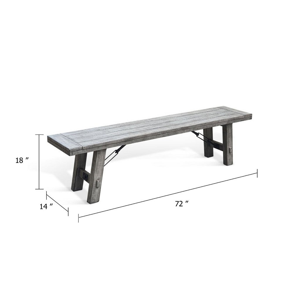 Benjara Zeka Industrial Bench, Plank Seat, 72 Inch Rustic Gray Solid Wood