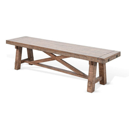 Benjara Industrial Dining Bench, Cross Brace Design Natural Brown Solid Wood