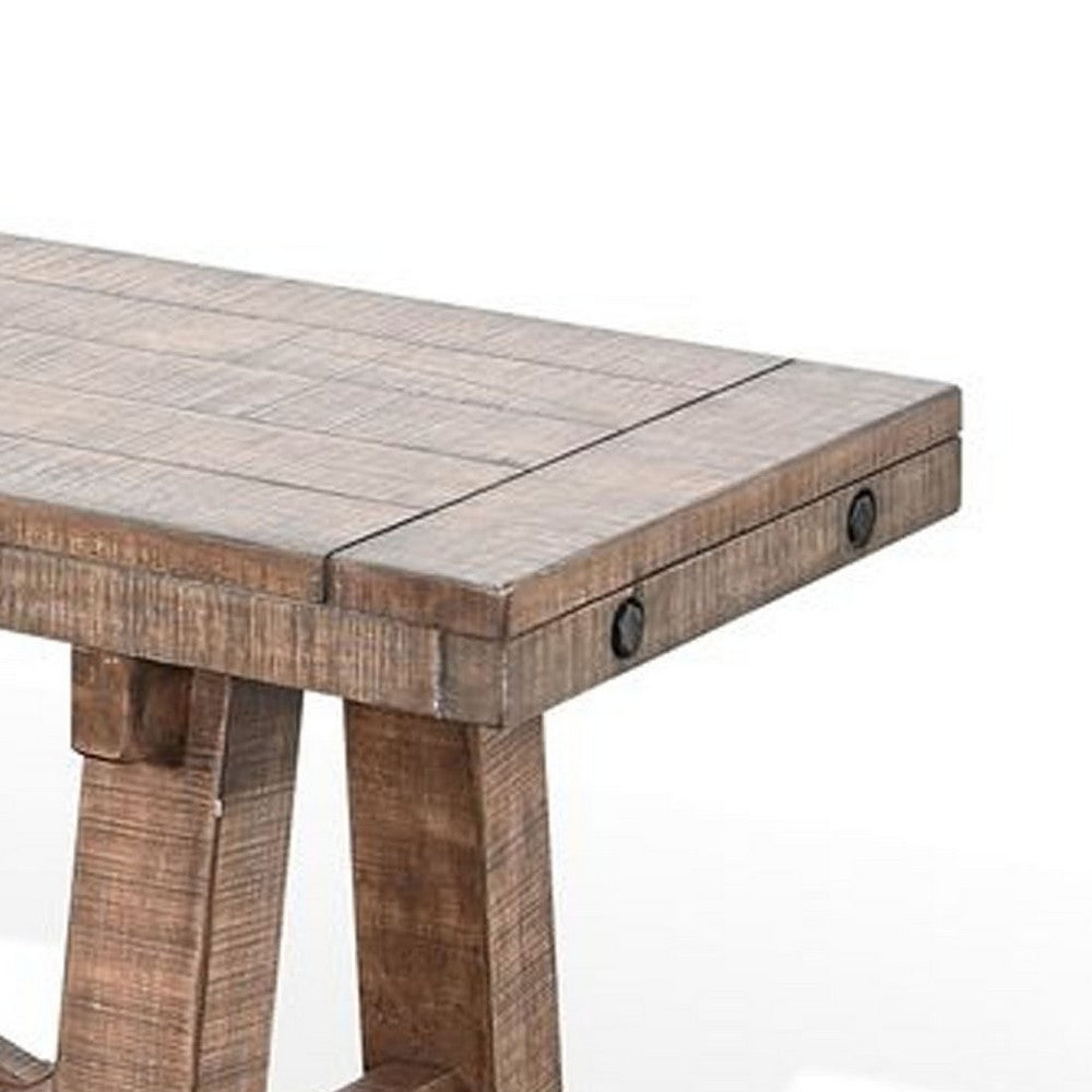 Benjara Industrial Dining Bench, Cross Brace Design Natural Brown Solid Wood