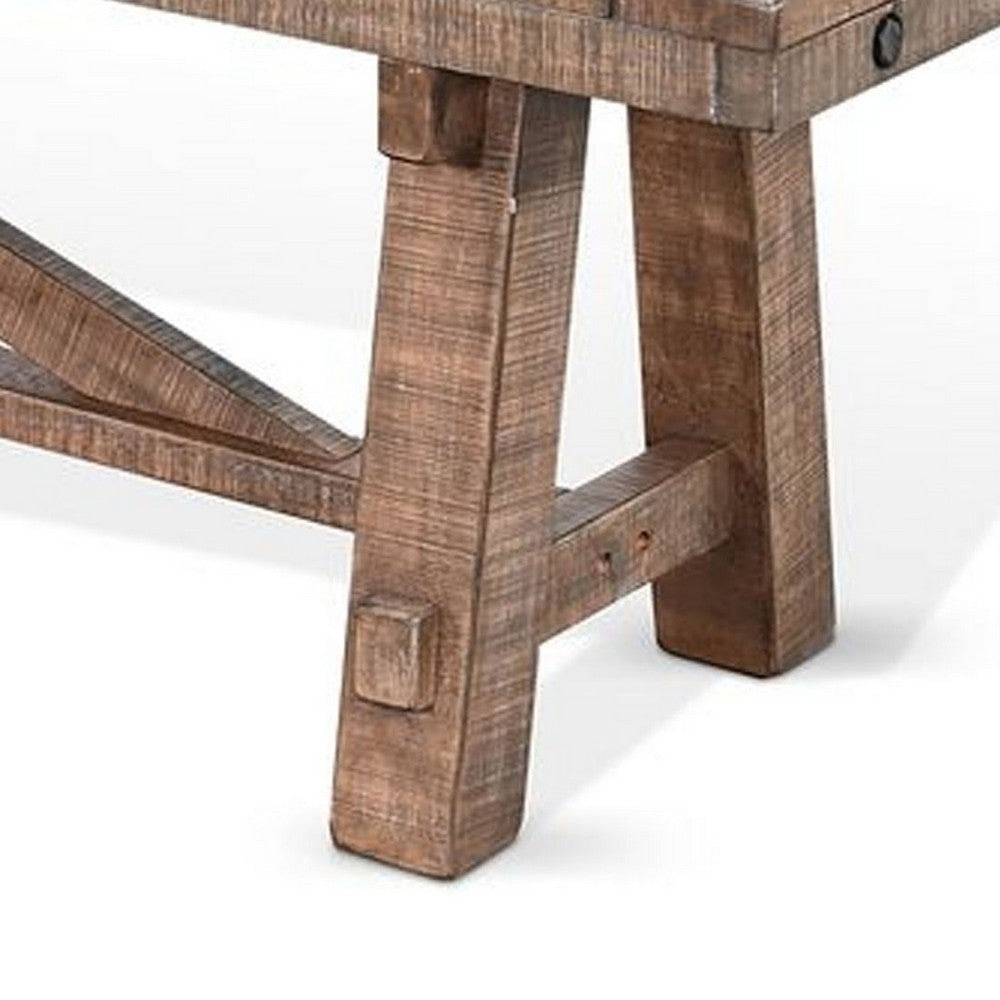 Benjara Industrial Dining Bench, Cross Brace Design Natural Brown Solid Wood