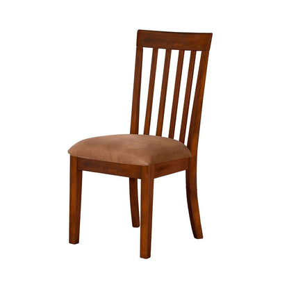 Benjara Odel Dining Side Chair Set of 2, Slatted Solid Wood Dark Brown