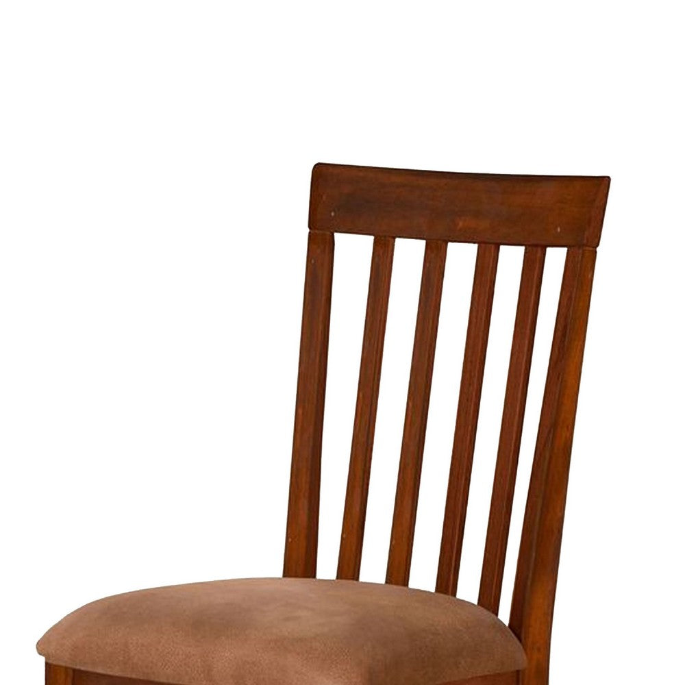 Benjara Odel Dining Side Chair Set of 2, Slatted Solid Wood Dark Brown