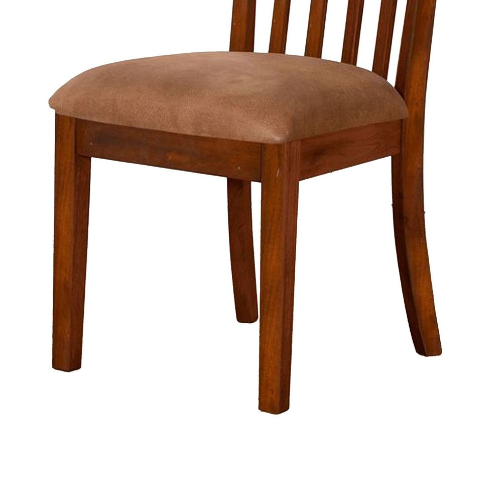 Benjara Odel Dining Side Chair Set of 2, Slatted Solid Wood Dark Brown