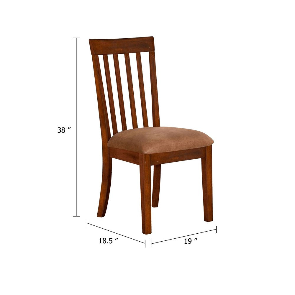 Benjara Odel Dining Side Chair Set of 2, Slatted Solid Wood Dark Brown