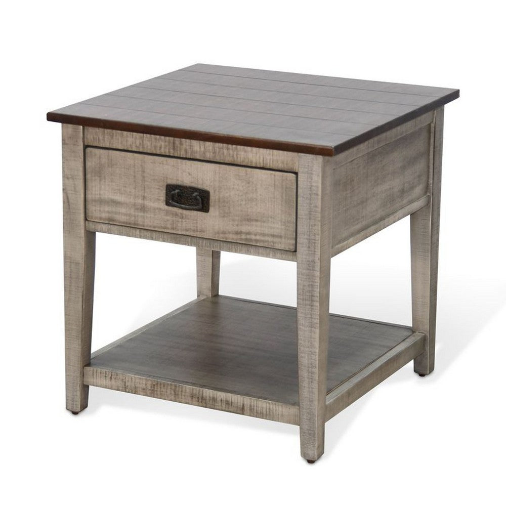 Benjara Camie Side End Table, 24 Inch Top with 1 Drawer, Solid Wood Gray