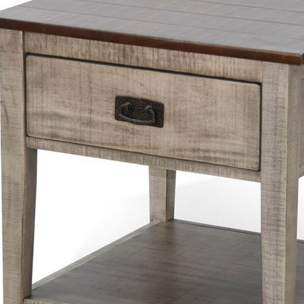 Benjara Camie Side End Table, 24 Inch Top with 1 Drawer, Solid Wood Gray