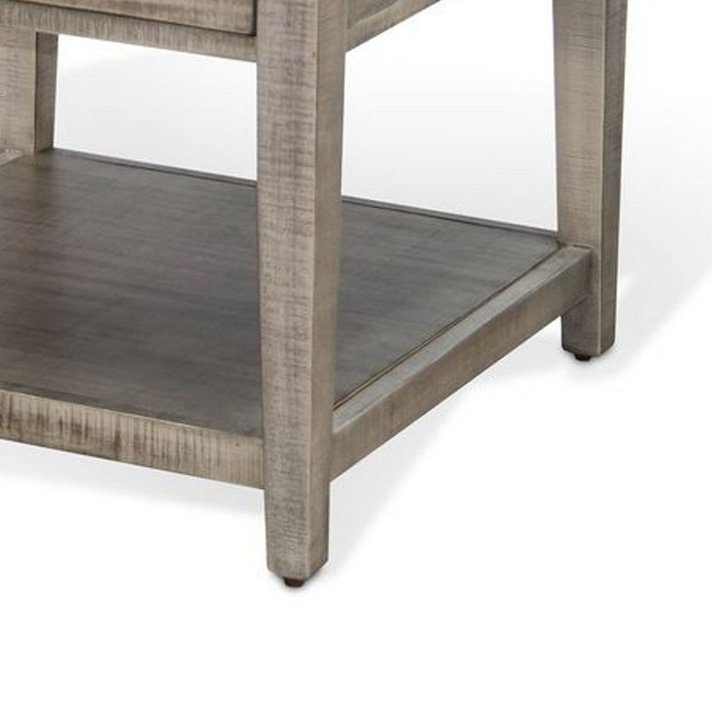 Benjara Camie Side End Table, 24 Inch Top with 1 Drawer, Solid Wood Gray
