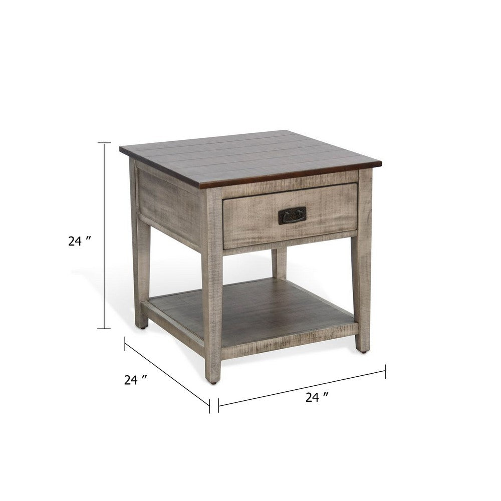 Benjara Camie Side End Table, 24 Inch Top with 1 Drawer, Solid Wood Gray
