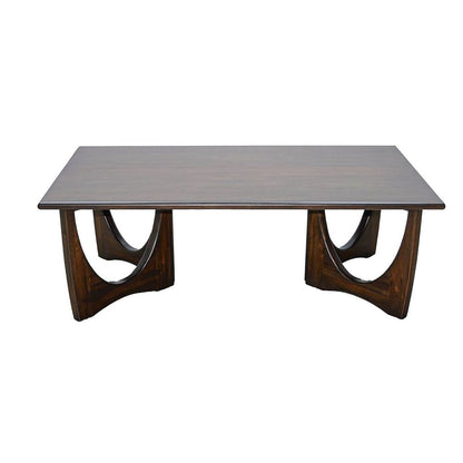 Benjara Natra Coffee Table, 52 Inch Rectangular, Sculpted Solid Wood Dark Brown