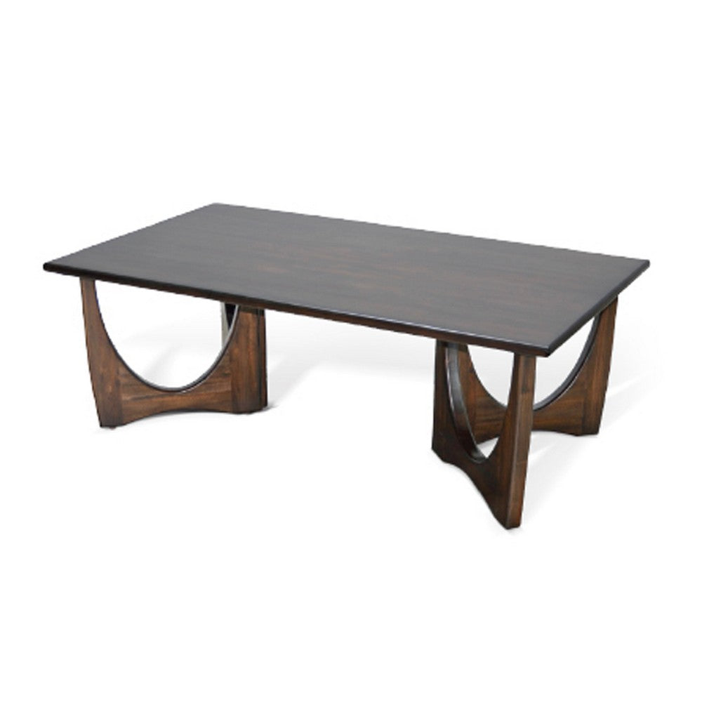 Benjara Natra Coffee Table, 52 Inch Rectangular, Sculpted Solid Wood Dark Brown