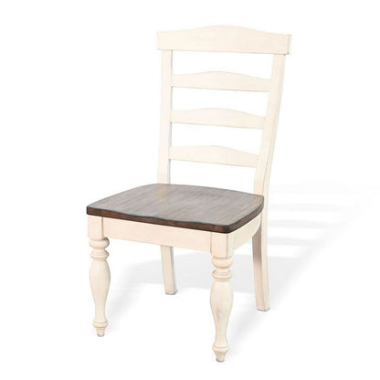 Benjara Dean Dining Chair Set of 2, Ladder Back, Dark Brown, White Solid Wood