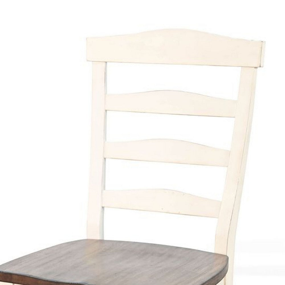 Benjara Dean Dining Chair Set of 2, Ladder Back, Dark Brown, White Solid Wood