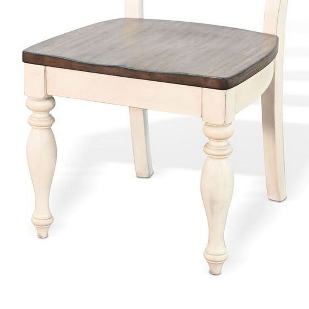 Benjara Dean Dining Chair Set of 2, Ladder Back, Dark Brown, White Solid Wood