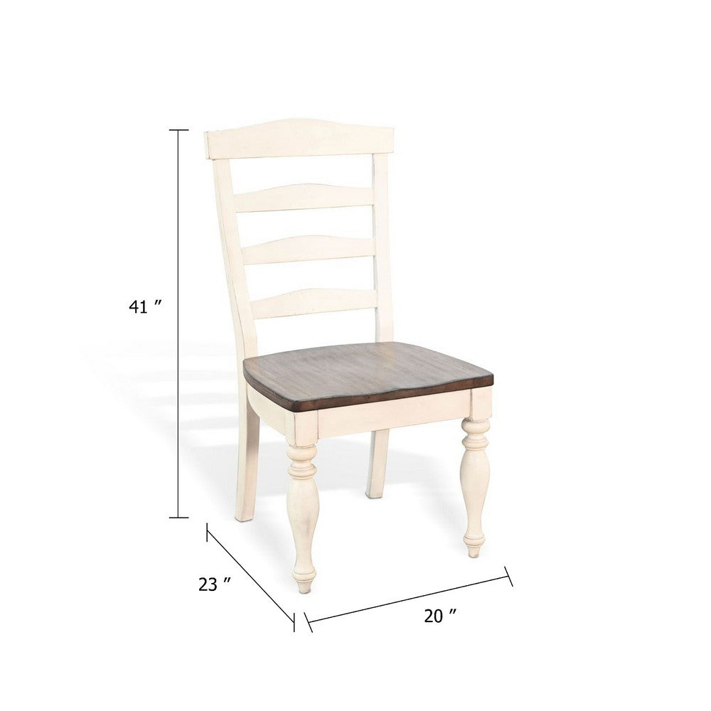 Benjara Dean Dining Chair Set of 2, Ladder Back, Dark Brown, White Solid Wood