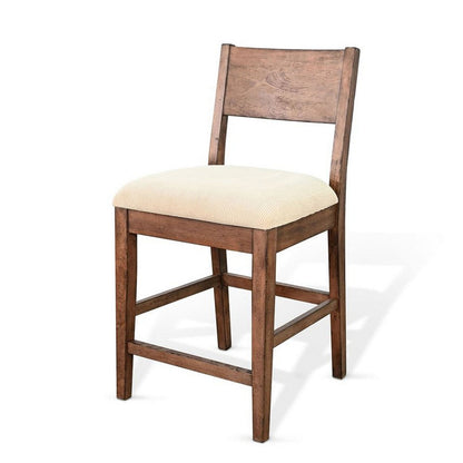 Benjara Giby Counter Height Chair Set of 2, Beige Padded Seat, Solid Wood Brown