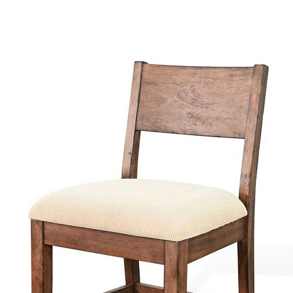 Benjara Giby Counter Height Chair Set of 2, Beige Padded Seat, Solid Wood Brown