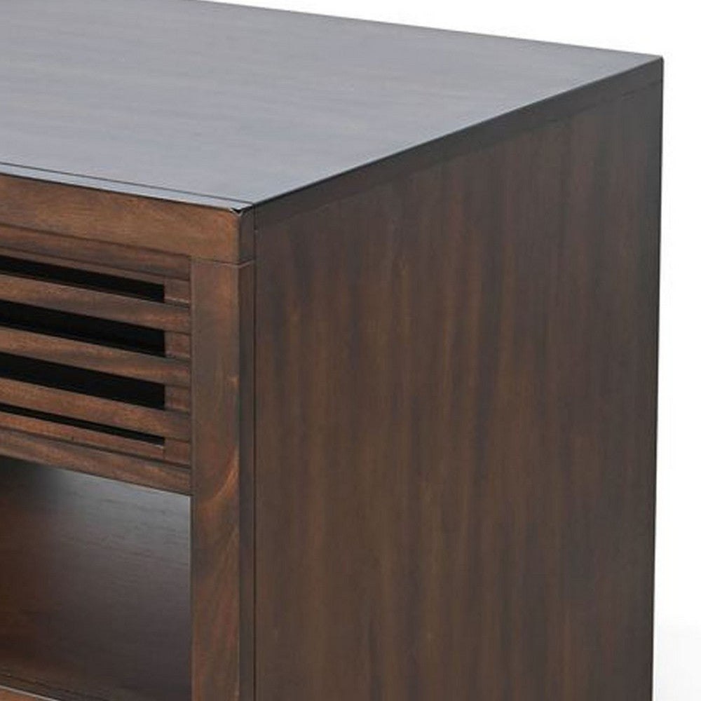 Benjara Nero Side End Table, Slatted Drawer, 26 Inch Solid Wood Dark Brown