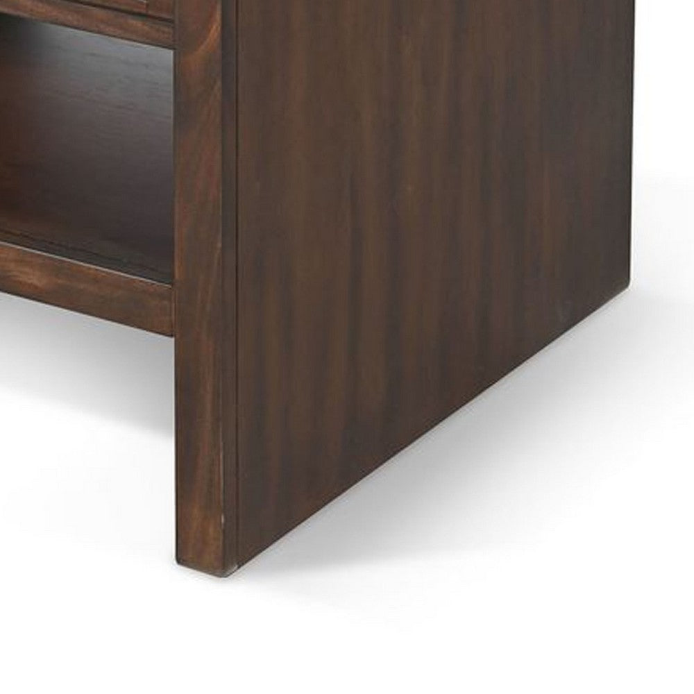 Benjara Nero Side End Table, Slatted Drawer, 26 Inch Solid Wood Dark Brown