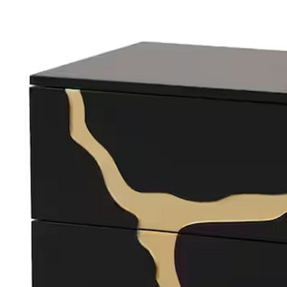 Benjara Goldie Nightstand, 2 Drawers, Gold And Black Solid Wood, 28 Inch
