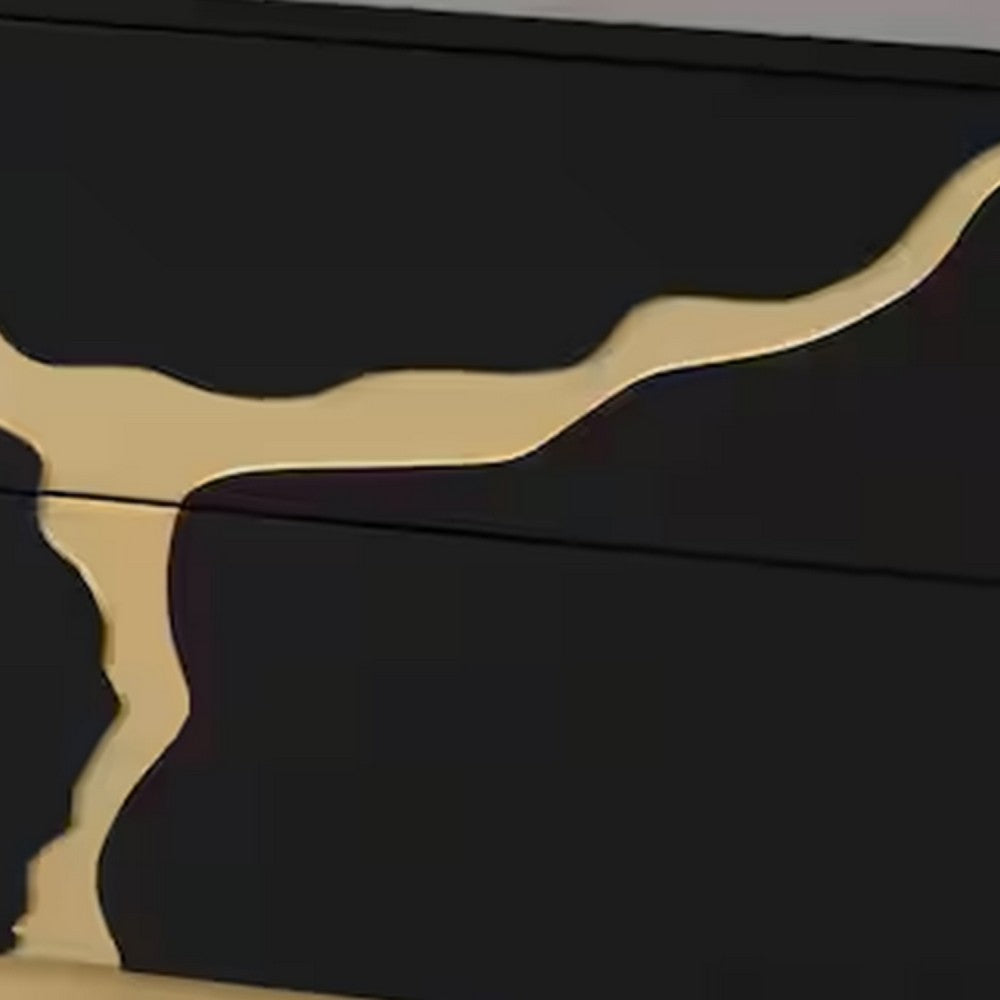 Benjara Goldie Nightstand, 2 Drawers, Gold And Black Solid Wood, 28 Inch