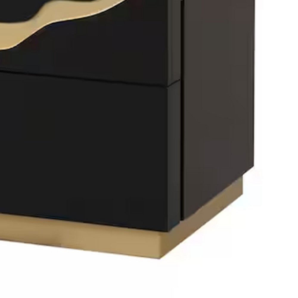 Benjara Goldie Nightstand, 2 Drawers, Gold And Black Solid Wood, 28 Inch