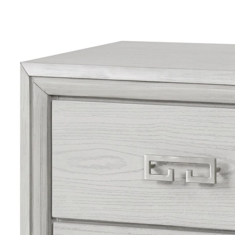 Benjara Basil Nightstand, 2 Drawers, Rustic White Solid Wood, 29 Inch
