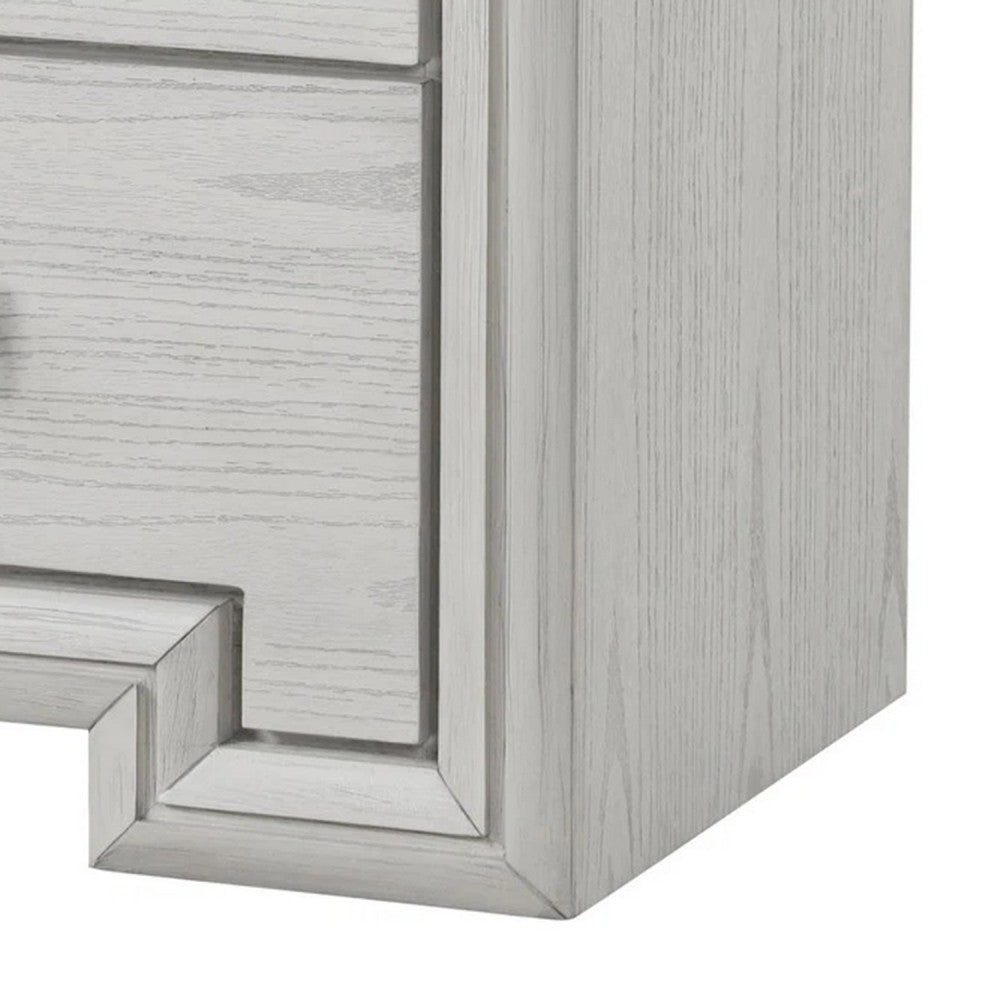 Benjara Basil Nightstand, 2 Drawers, Rustic White Solid Wood, 29 Inch