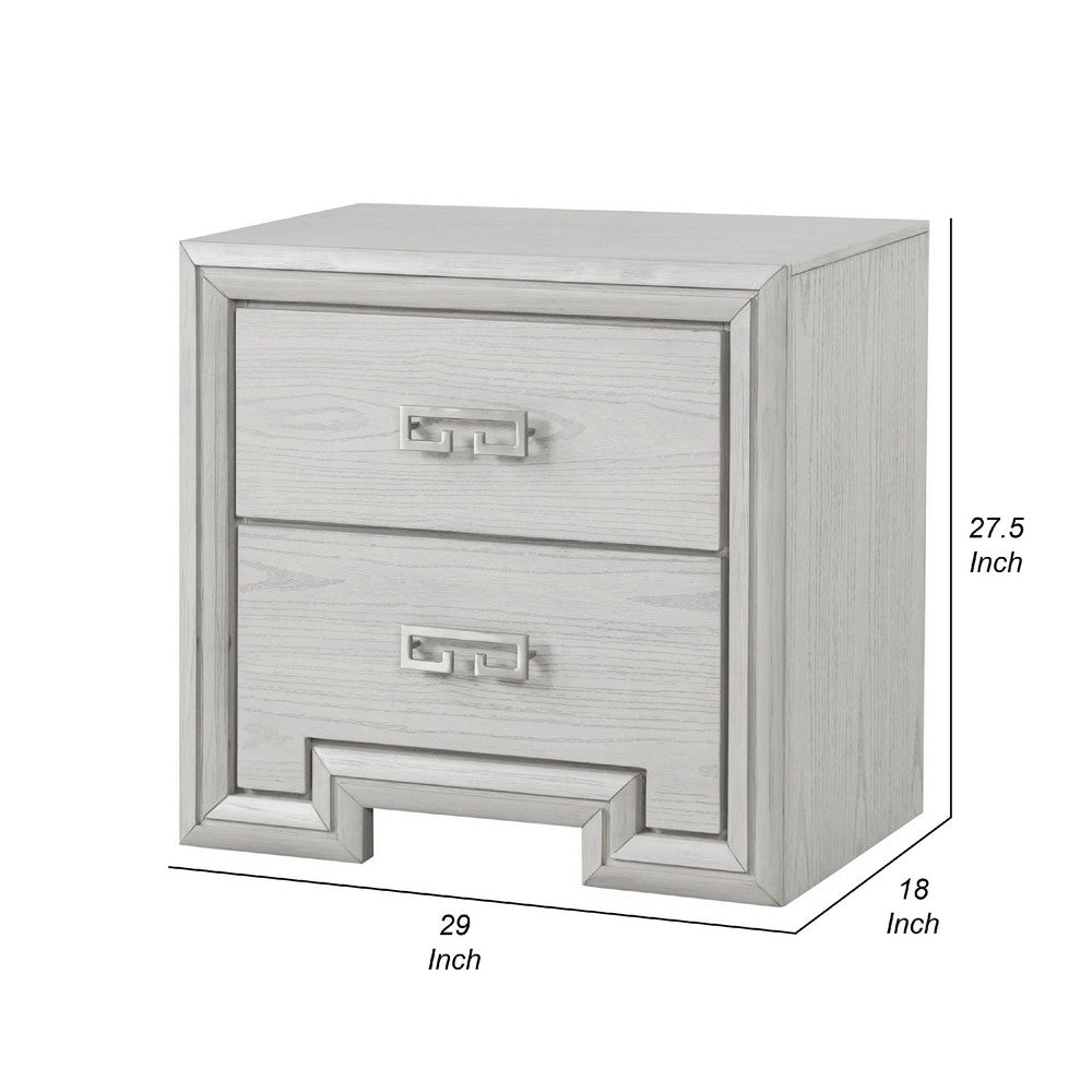 Benjara Basil Nightstand, 2 Drawers, Rustic White Solid Wood, 29 Inch
