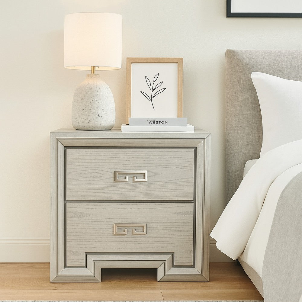 Benjara Basil Nightstand, 2 Drawers, Rustic White Solid Wood, 29 Inch