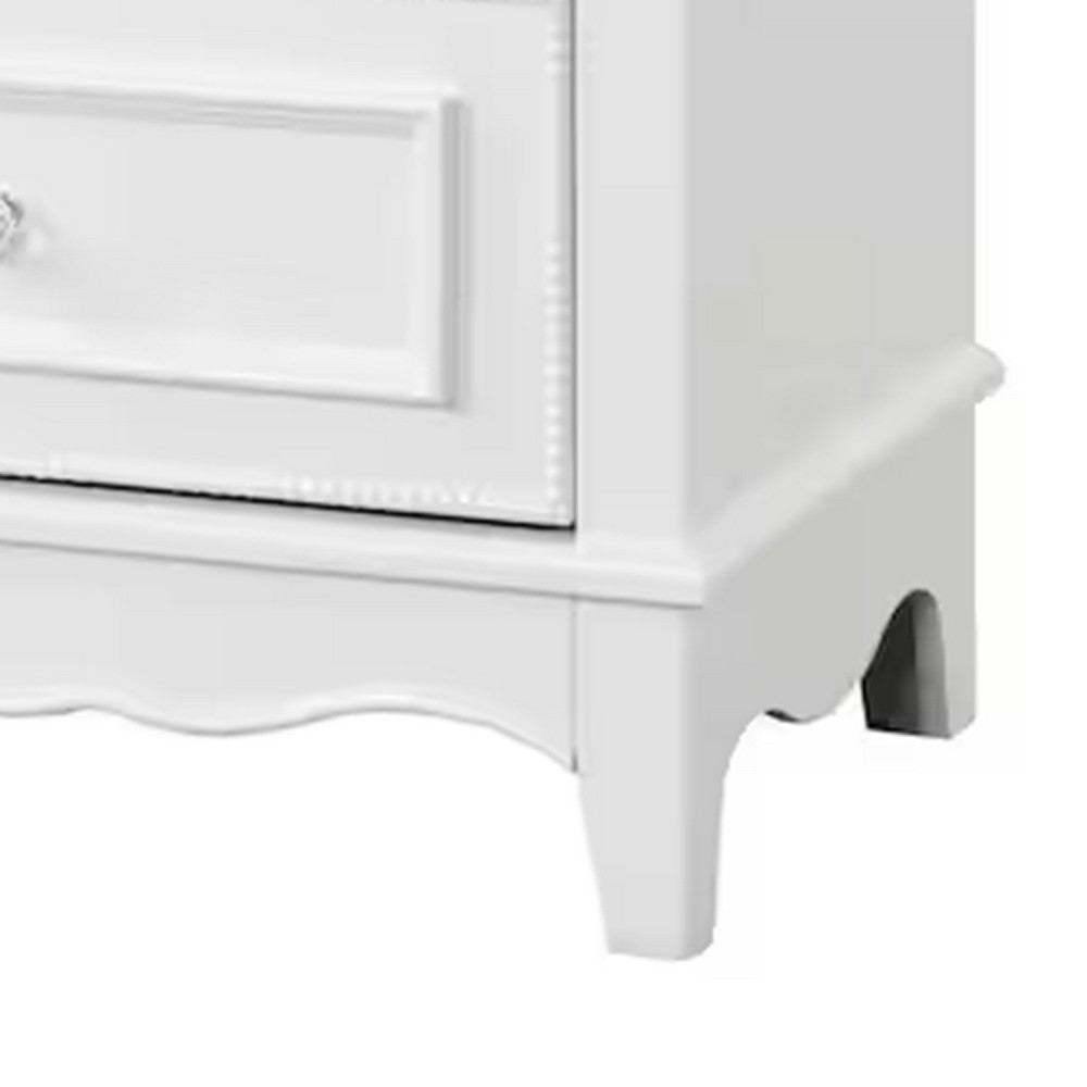 Benjara Calpan Nightstand, 2 Drawers, Modern White Solid Wood Frame, 27 Inch