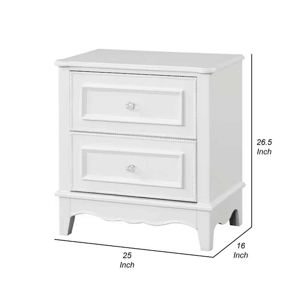 Benjara Calpan Nightstand, 2 Drawers, Modern White Solid Wood Frame, 27 Inch