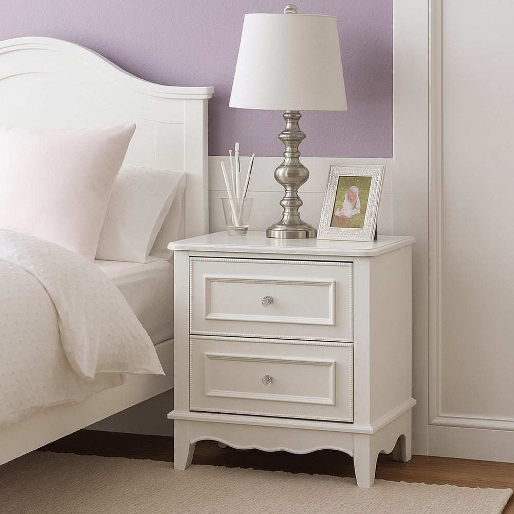Benjara Calpan Nightstand, 2 Drawers, Modern White Solid Wood Frame, 27 Inch