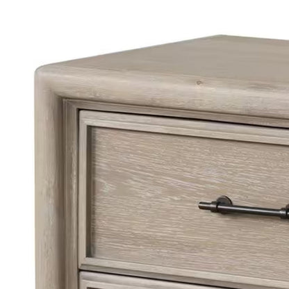Benjara Myna Nightstand, 2 Drawers, Oak Brown Wood, Metal Handles, 27 Inch