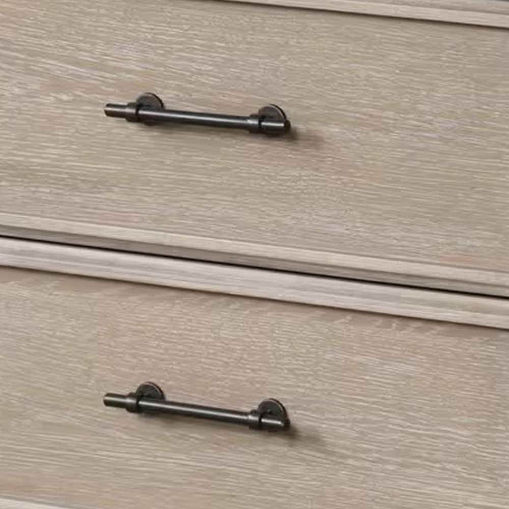 Benjara Myna Nightstand, 2 Drawers, Oak Brown Wood, Metal Handles, 27 Inch