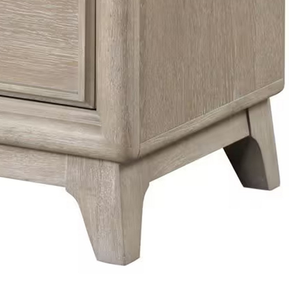 Benjara Myna Nightstand, 2 Drawers, Oak Brown Wood, Metal Handles, 27 Inch