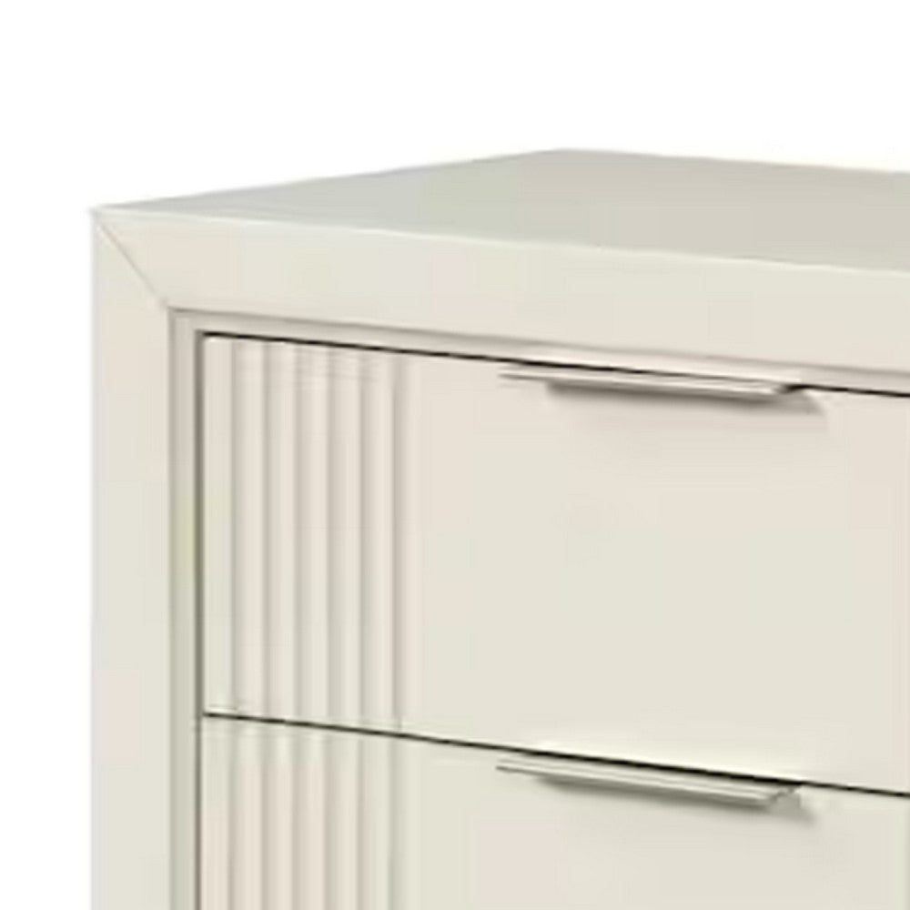 Benjara Toi Nightstand, 2 Drawers, Antique White Finished Solid Wood, 27 Inch