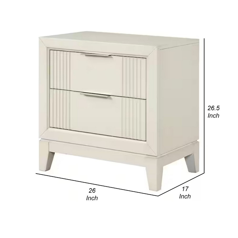 Benjara Toi Nightstand, 2 Drawers, Antique White Finished Solid Wood, 27 Inch