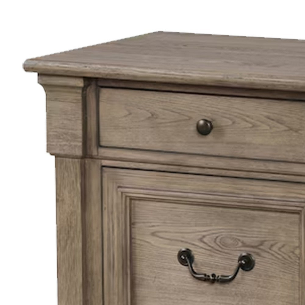 Benjara Roi Nightstand, 2 Drawers, Weathered Gray Solid Wood, 28 Inch