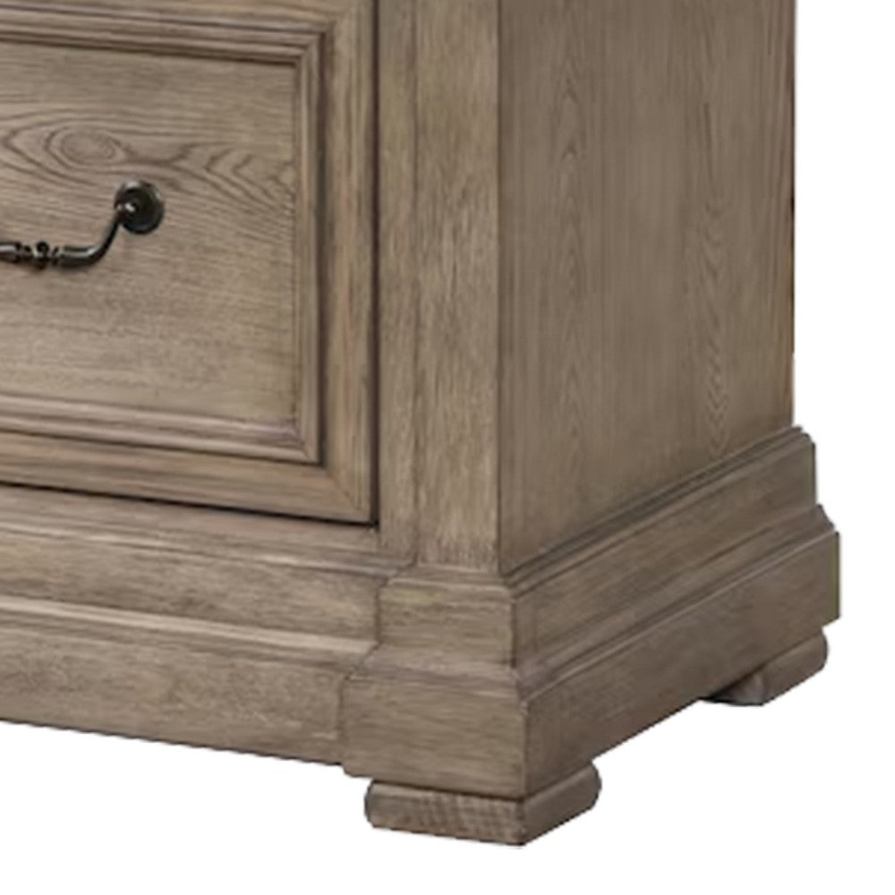 Benjara Roi Nightstand, 2 Drawers, Weathered Gray Solid Wood, 28 Inch