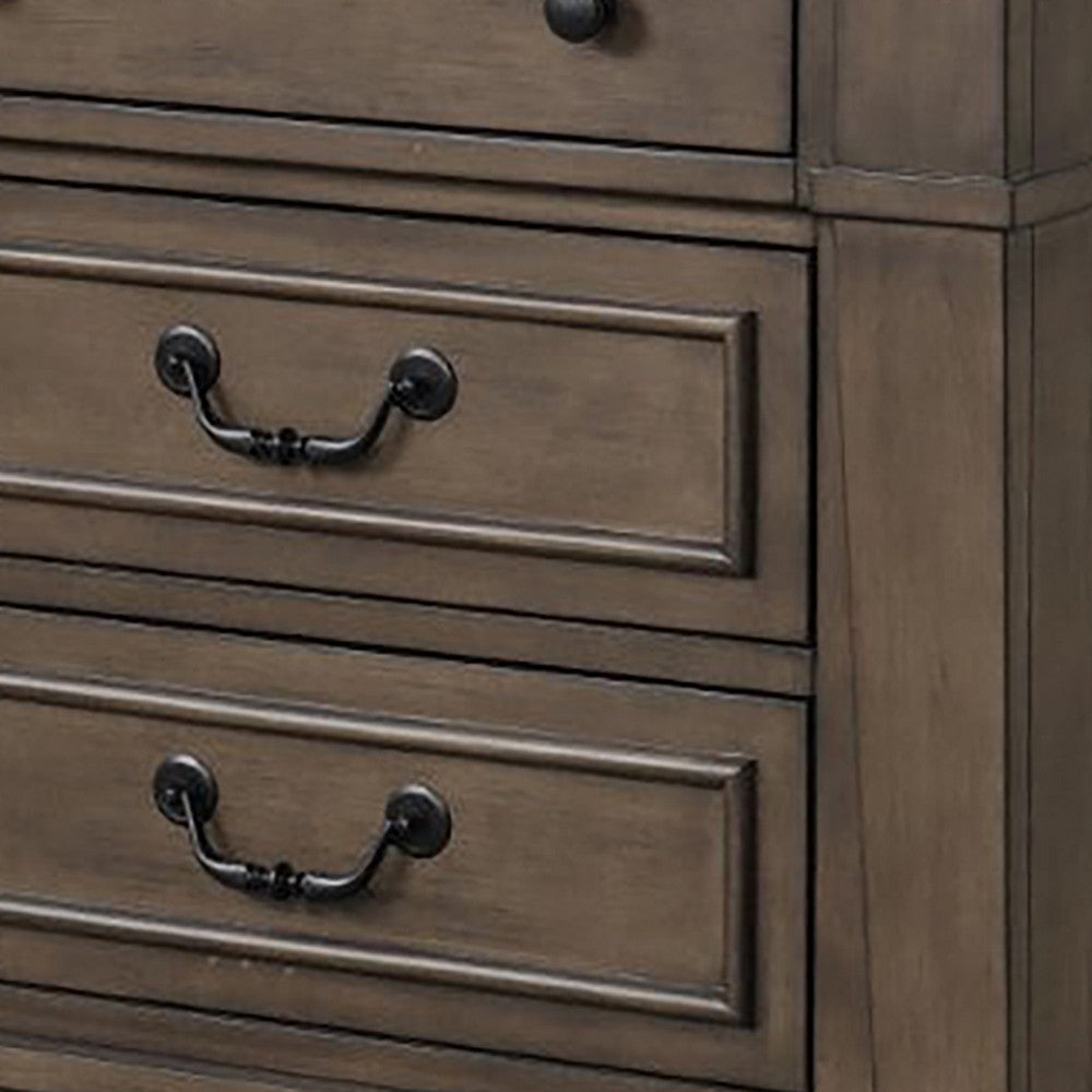 Benjara Huder Nightstand, 3 Drawers, Dark Walnut Brown Wood, Black Metal, 29 Inch