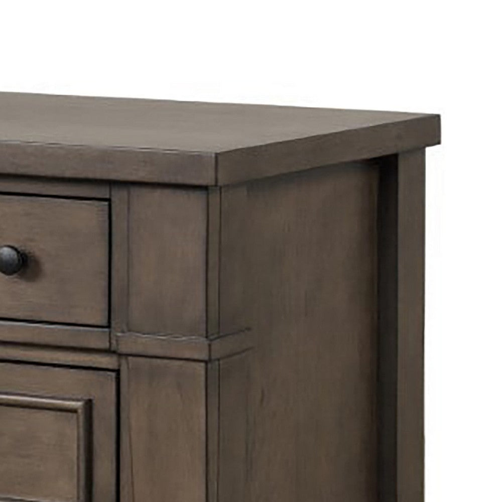 Benjara Huder Nightstand, 3 Drawers, Dark Walnut Brown Wood, Black Metal, 29 Inch