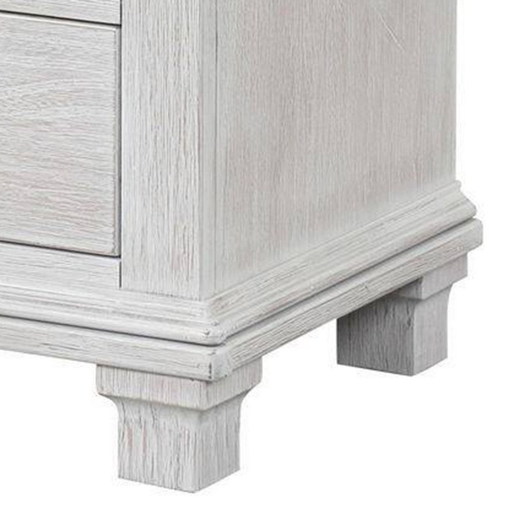 Benjara Leyne Nightstand, 3 Drawers, Farmhouse Weathered Gray Solid Wood, 26 Inch
