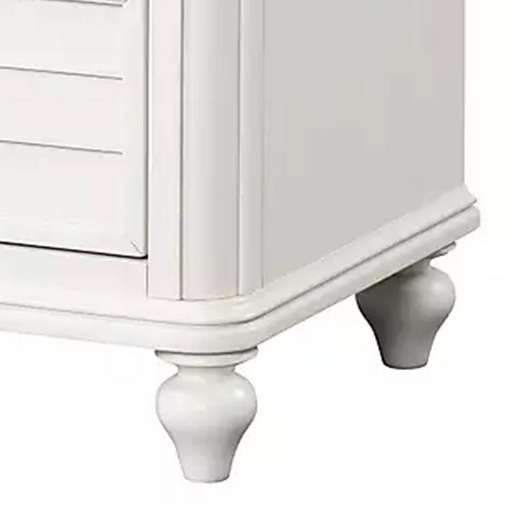 Benjara Kyna Nightstand, 2 Drawers, Classic Antique White Solid Wood, 28 Inch